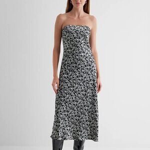 Floral Strapless Black and White Dress